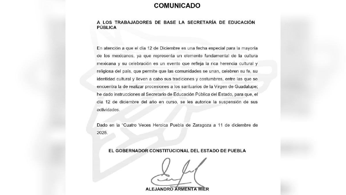 comunicado de la suspension de clases puebla el 12 de diciembre