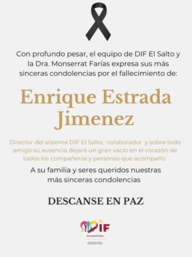 Comunicado oficial del DIF El Salto con mensaje de pésame tras el asesinato de Enrique Estrada Jimenez