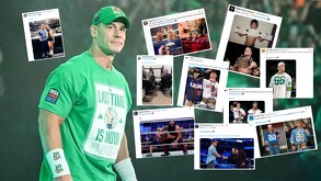 John Cena junto a varios mensajes de despedida que le otorgaron personalidades y equipos deportivos.
