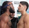 Marco Verde y Raphael Igbokwe encarándose en el pesaje previo a su combate.