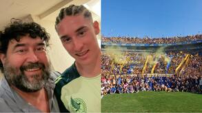 Rubén Flores y Marcelo Flores junto a su familia en el estadio Universitario en la practica de Tigres previo a la Final de vuelta del Apertura 2025.
