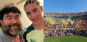 Rubén Flores y Marcelo Flores junto a su familia en el estadio Universitario en la practica de Tigres previo a la Final de vuelta del Apertura 2025.