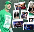 John Cena junto a varios mensajes de despedida que le otorgaron personalidades y equipos deportivos.