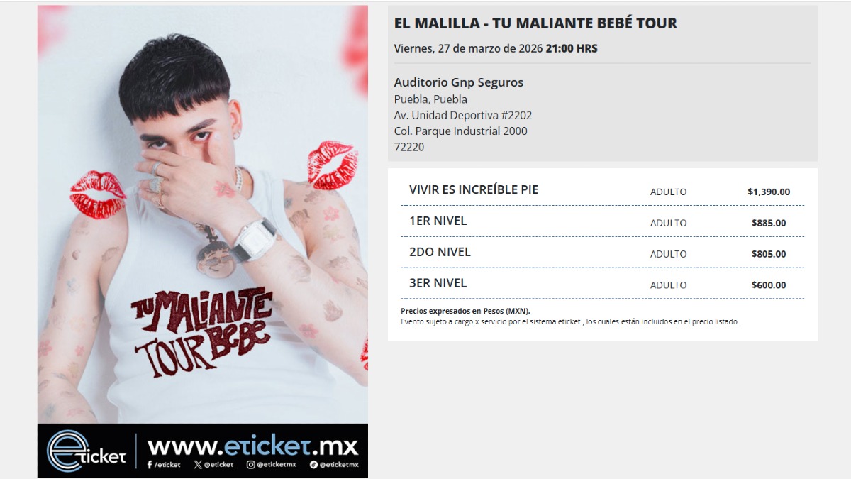 precios de boletos para el malilla en puebla 2026