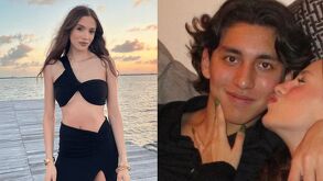 Marianne Gonzaga en la playa portando un traje de baño en color negro, mientras aparece José Said junto a Marianne cuando aún eran pareja.