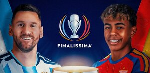 Lionel Messi de Argentina junto a Lamine Yamal de España.