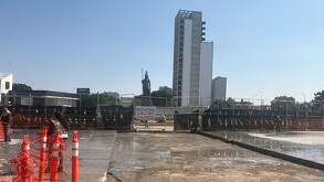 Vista de la Glorieta La Minerva durante las obras que se realizan y el cierre de vialidades