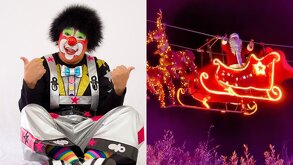 payaso chuponcito y un trineo de santa