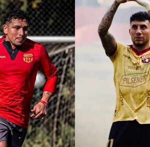 Mario Pineida entrenando con Barcelona de Ecuador y Joao Rojas durante un partido de la liga ecuatoriana.