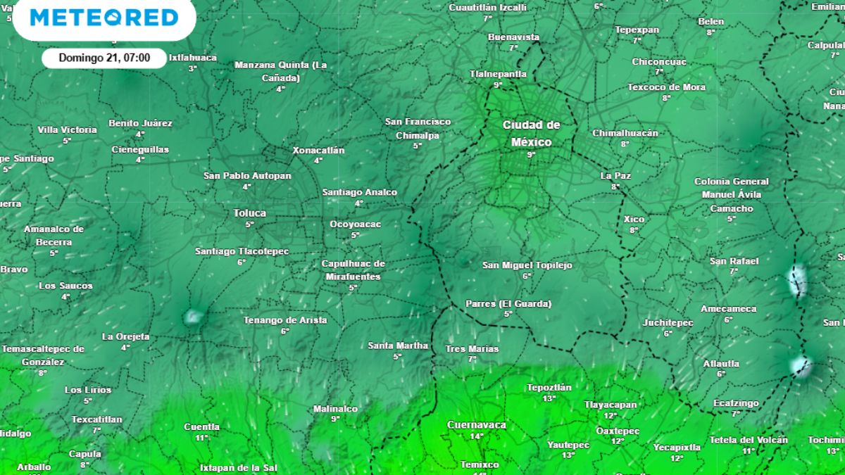Mapa temperatura mínima en CdMx 21 de diciembre
