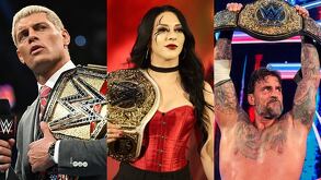 Cody Rhodes, Stephanie Varquer y CM Punk con sus campeonatos mundiales.