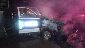 Patrulla de la Policía Municipal de Gómez Palacio que fue encontrada incendiada en colonia Eduardo Guerra de Torreón.