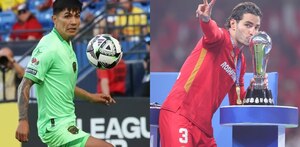 Dieter Villalpando jugando para FC Juárez y Antonio Briseño festejando el bicampeonato del Toluca del 2025.