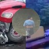 Vehículo destrozado y foto de carretera