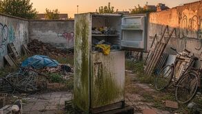 Foto ilustrativa del un refrigerador en desuso abandonado en un patio