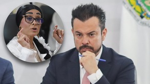 Un hombre con la mano en la quijada junto a la imagen sobrepuesta de una mujer con lentes.