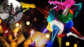 Foto genérica de unas piñatas y con un globo del momento de la pelea.