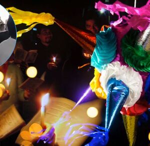 Foto genérica de unas piñatas y con un globo del momento de la pelea.