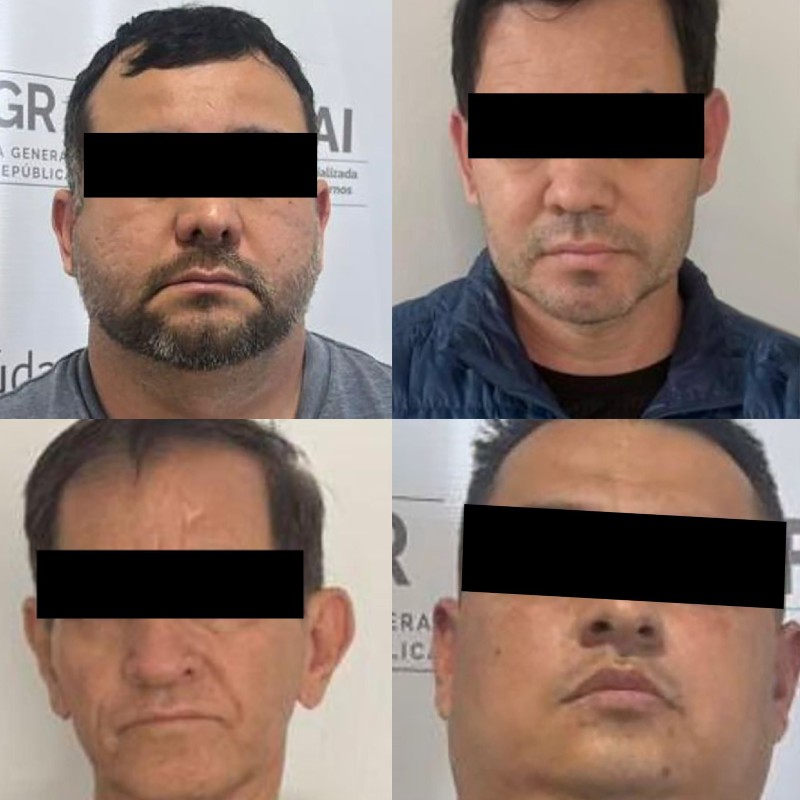 Cuatro rostros de hombres con línea en los ojos