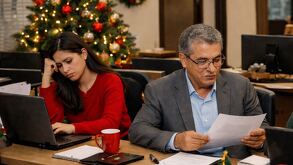 Personas trabajando en Nochebuena en una oficina en México