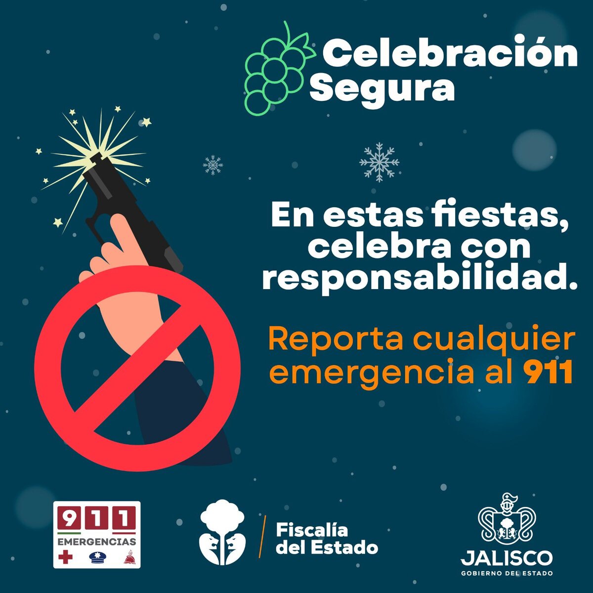 La Fiscalía de Jalisco invita a reportar disparos en las fiestas de Navidad.