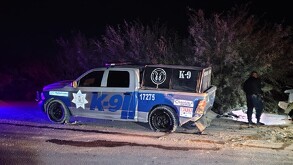 Unidad de la dirección de Seguridad Pública de Matamoros que participó en un accidente en la carretera al Esterito.