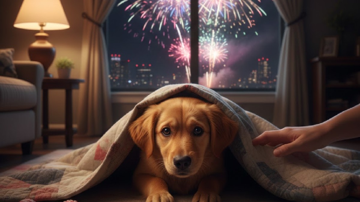 Perro asustado por la pirotecnia