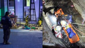 Imágenes de un hombre rescatado en una barranca y un árbol de navidad incendiado.