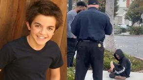 Imagen de Tylor Chase de niño a la izquierda, en la derecha de grande en situación de calle con policías alrededor.