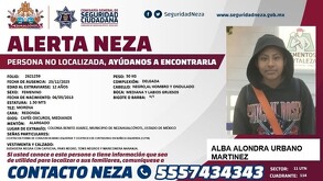 Desaparece Alba Alondra Urbano Martínez, de 12 años, en Nezahualcóyotl.