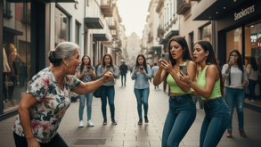 La mujer caminó hacia las jóvenes, levantando el puño como si fuera a golpearlas.
