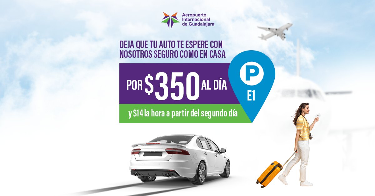 El Aeropuerto Internacional de Guadalajara ofrece estacionamiento a usuarios por módicas tarifas.