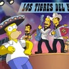 Los Tigres del Norte en caricatura, junto a homero simpson, mientras interpretan uno de sus éxitos musicales.
