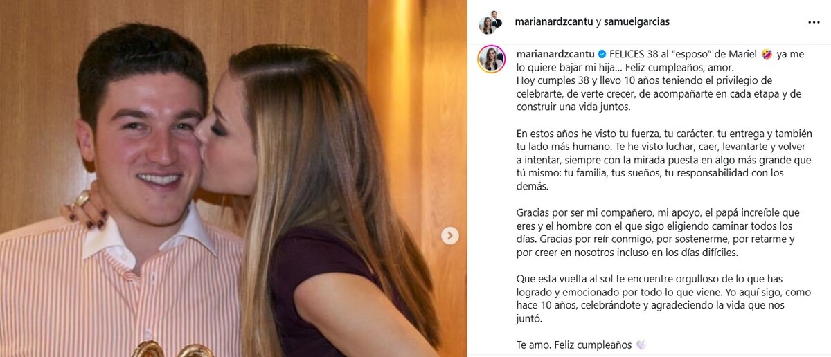 Felicitación de Mariana Rodríguez a Samuel García.