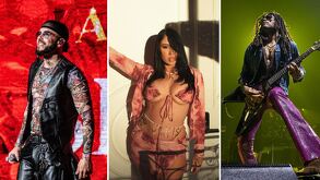 Collage de Lenny Kravitz, Kali Uchis y Yandel