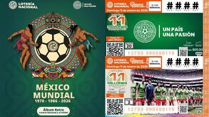 Álbum y billetes conmemorativos de la Lotería Nacional por el Mundial 2026.