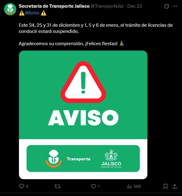 Las oficinas del Gobierno de Jalisco operan en horarios especiales durante diciembre de 2025.
