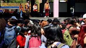Simulacro de sismo en Prepa 8 UNAM, Ciudad de México.