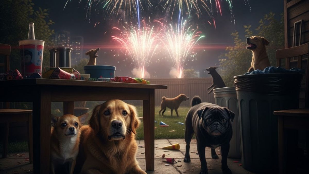 Perros asustados durante la pirotecnia
