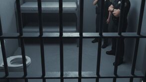 Imagen generada con IA de una celda y autoridades.