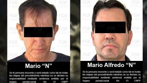Dos fotografías de hombres con los ojos cubiertos por una barra negra, identificados como Mario 