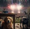 Perros asustados durante la pirotecnia