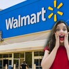 Fachada de Walmart y una mujer sorprendida.