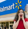 Fachada de Walmart y una mujer sorprendida.