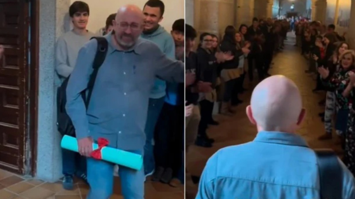 Alumnos despiden con aplausos a docente de Madrid.