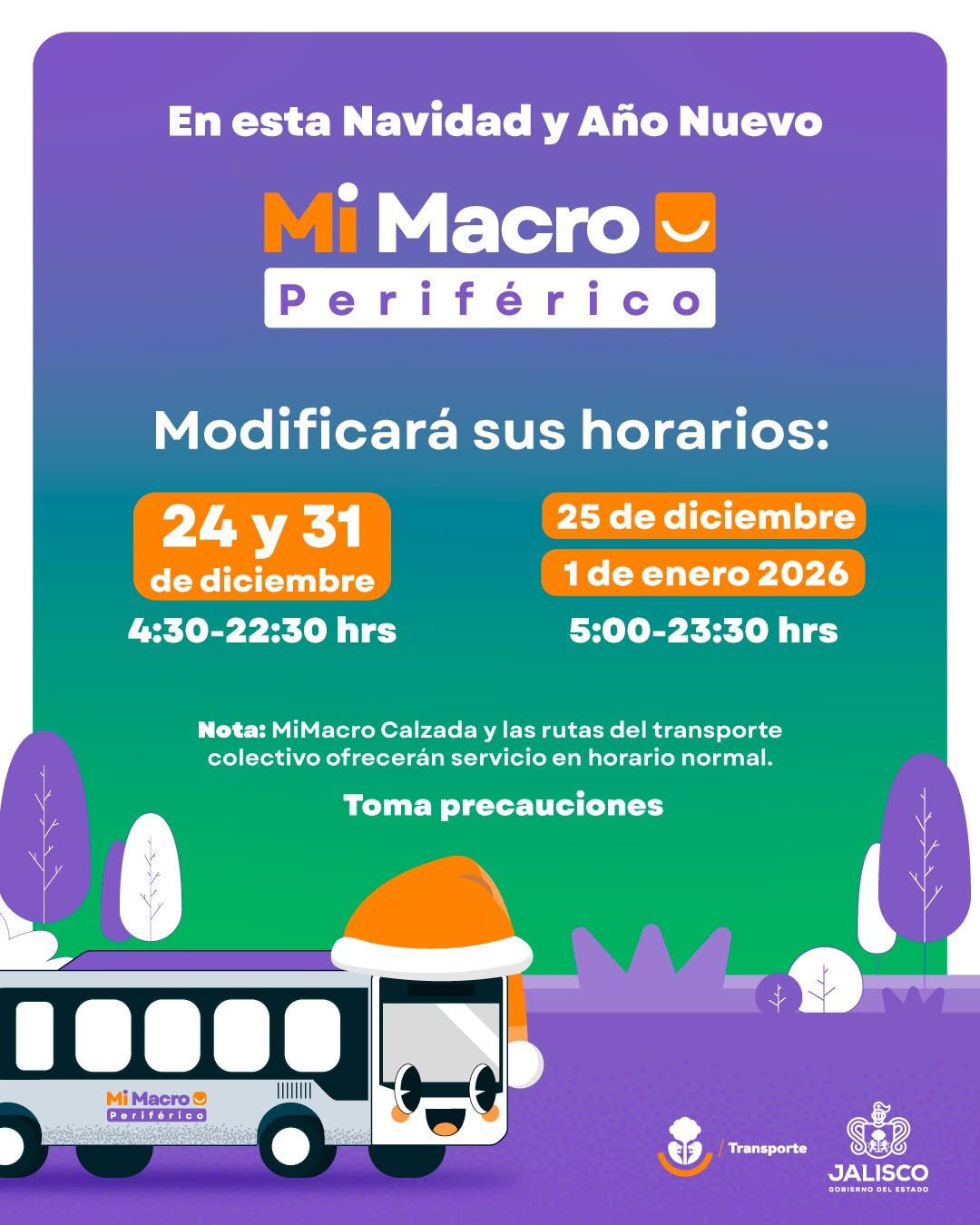 Horario del Transporte público de Jalisco el 31 de diciembre de 2025