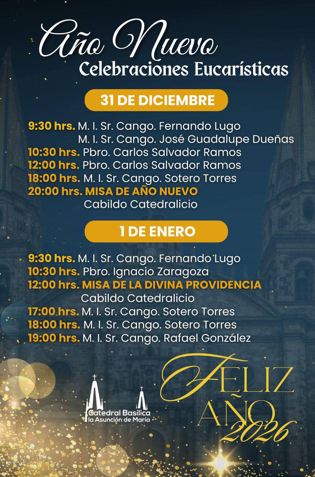 La Catedral de Guadalajara ofrecerá múltiples misas para celebrar la llegada del Año Nuevo.