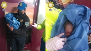 una mujer policía carga a una bebé tras asistir un parto en la tapo cdmx