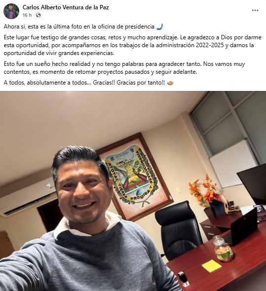 Un mensaje en Facebook desde la cuenta de Carlos Alberto Ventura, exalcalde de Atoyac en Veracruz.