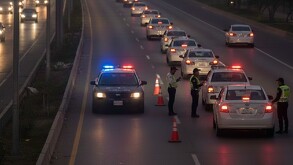 Se observan muchos carros en carretera y unos policías de tránsito que están a un lado.